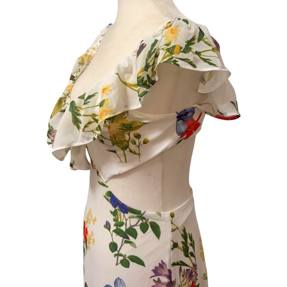 Dynamite Floral Cut-Out Maxi Dress Size XS White Botanical Ruffle Summer Boho - Picture 5 of 10